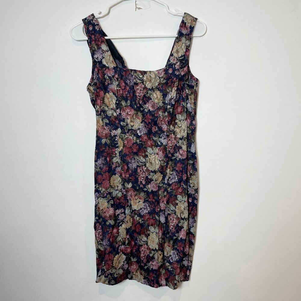 Scarlett Vintage Floral Mini Dress Women’s 9-10 Square Neck Sleeveless 80s USA‎